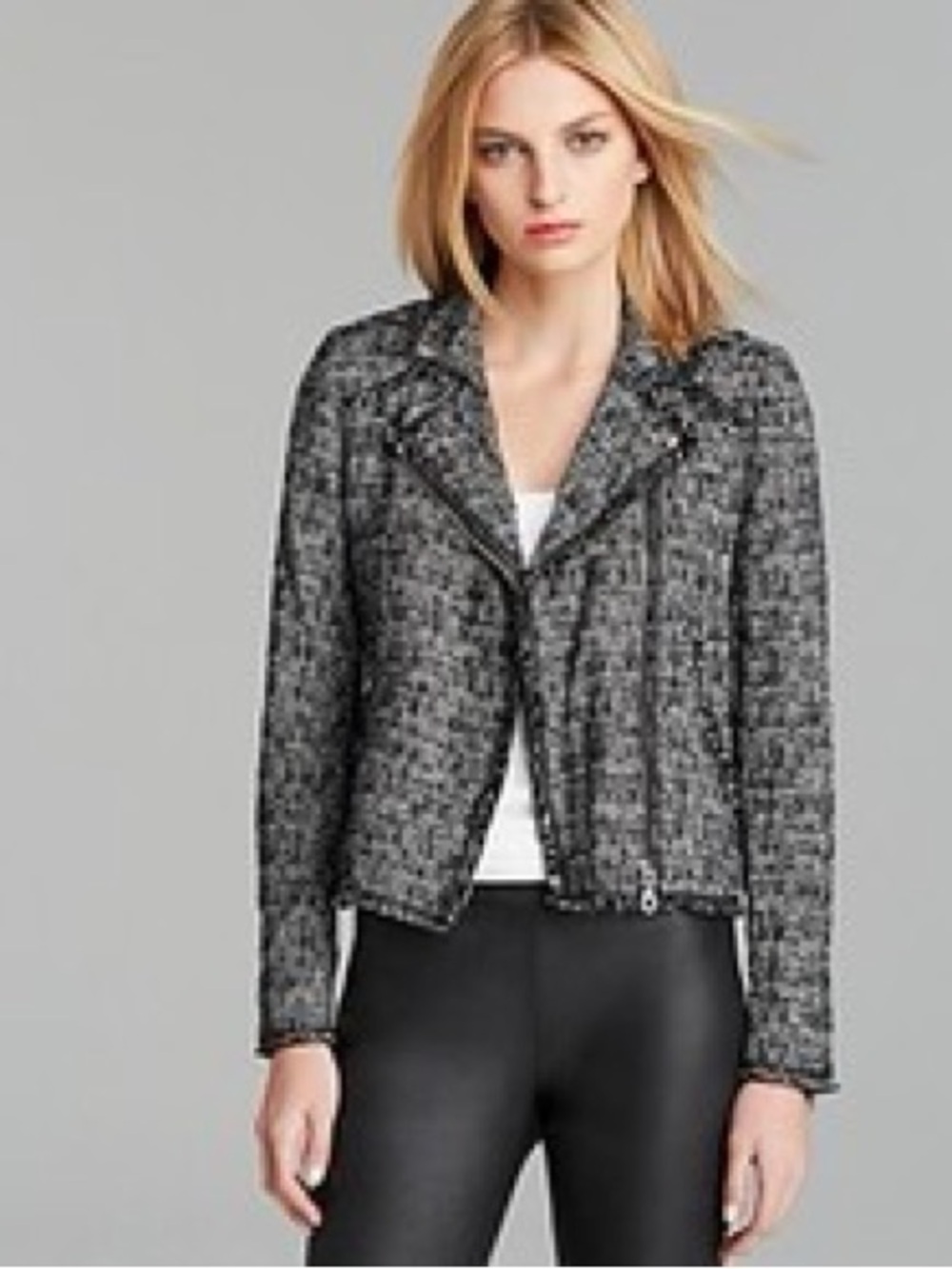 Rebecca Taylor Black & Gray Tweed Moto Jacket